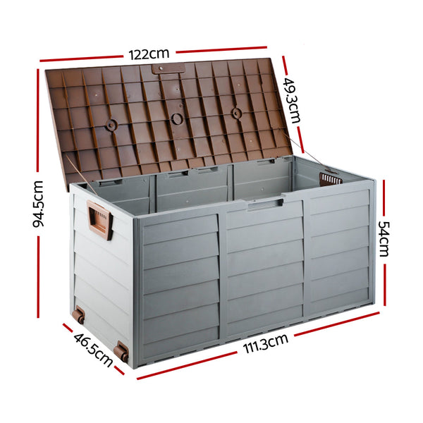 Gardeon Outdoor Storage Box 290L Lockable Organiser Garden Deck Shed Tool Brown Storage Deck Boxes
