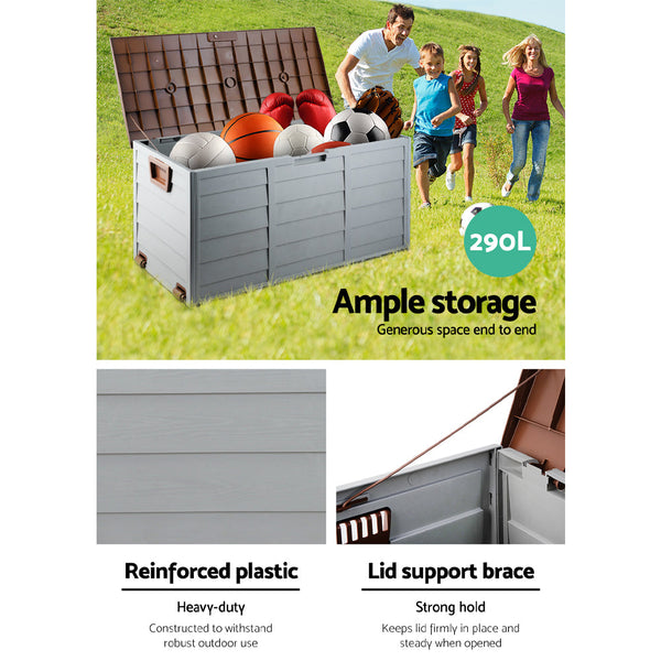 Gardeon Outdoor Storage Box 290L Lockable Organiser Garden Deck Shed Tool Brown Storage Deck Boxes