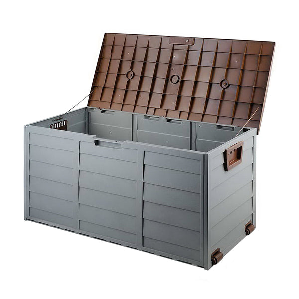 Gardeon Outdoor Storage Box 290L Lockable Organiser Garden Deck Shed Tool Brown Storage Deck Boxes