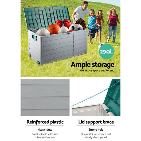 Gardeon Outdoor Storage Box 290L Lockable Organiser Garden Deck Shed Tool Green Storage Deck Boxes