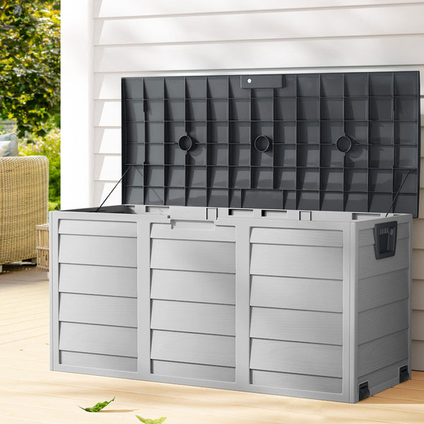 Gardeon Outdoor Storage Box 290L Lockable Organiser Garden Deck Shed Tool Grey Storage Deck Boxes