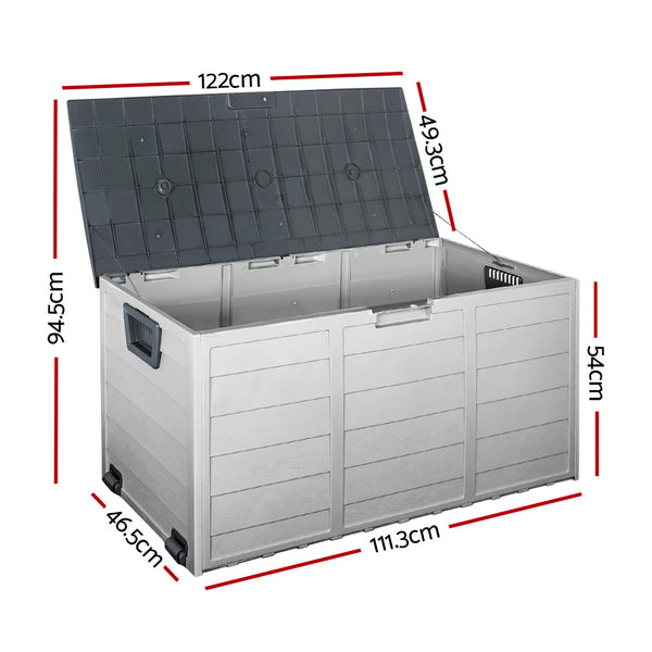 Gardeon Outdoor Storage Box 290L Lockable Organiser Garden Deck Shed Tool Grey Storage Deck Boxes