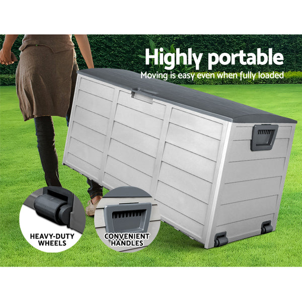 Gardeon Outdoor Storage Box 290L Lockable Organiser Garden Deck Shed Tool Grey Storage Deck Boxes