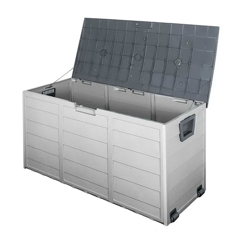 Gardeon Outdoor Storage Box 290L Lockable Organiser Garden Deck Shed Tool Grey Storage Deck Boxes