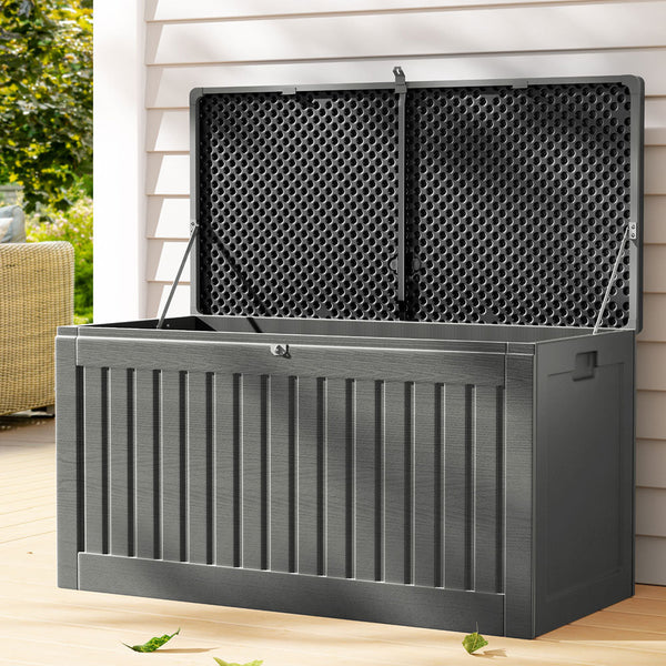 Gardeon Outdoor Storage Box 270L Container Lockable Garden Bench Tool Shed Grey Storage Deck Boxes