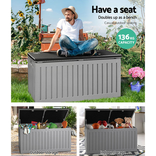 Gardeon Outdoor Storage Box 270L Container Lockable Garden Bench Tool Shed Grey Storage Deck Boxes