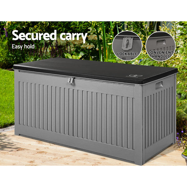Gardeon Outdoor Storage Box 270L Container Lockable Garden Bench Tool Shed Grey Storage Deck Boxes