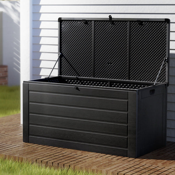 Gardeon Outdoor Storage Box 680L Container Lockable Garden Bench Shed Tool All Black Storage Deck Boxes