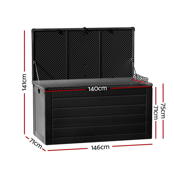 Gardeon Outdoor Storage Box 680L Container Lockable Garden Bench Shed Tool All Black Storage Deck Boxes