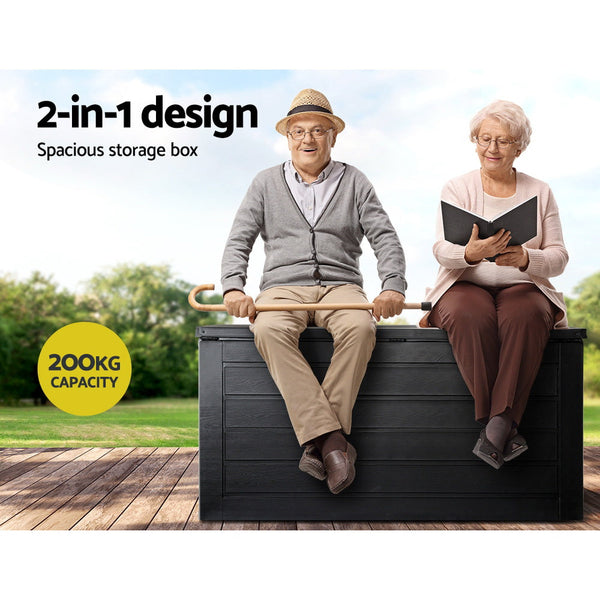 Gardeon Outdoor Storage Box 680L Container Lockable Garden Bench Shed Tool All Black Storage Deck Boxes