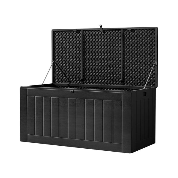 Gardeon Outdoor Storage Box 830L Container Lockable Bench Tool Shed All Black Storage Deck Boxes