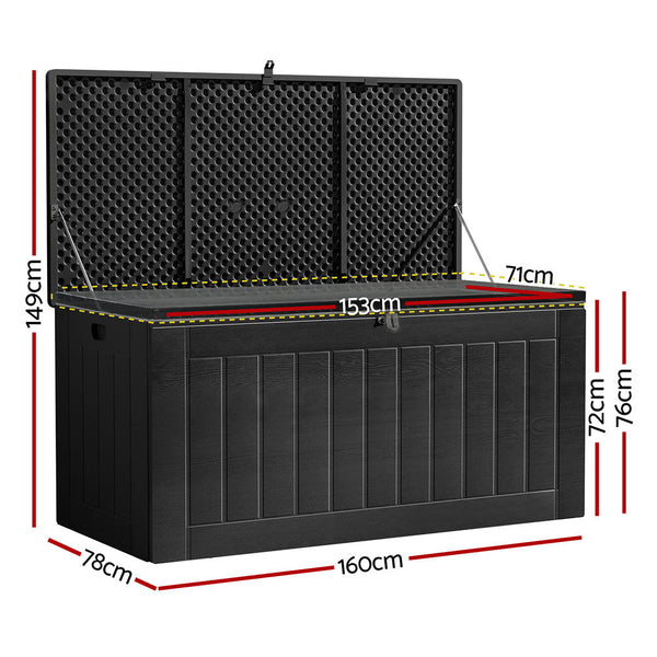 Gardeon Outdoor Storage Box 830L Container Lockable Bench Tool Shed All Black Storage Deck Boxes