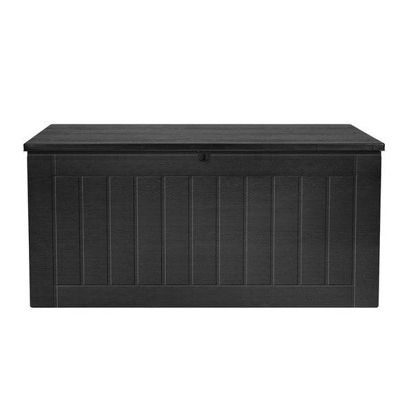 Gardeon Outdoor Storage Box 830L Container Lockable Bench Tool Shed All Black Storage Deck Boxes
