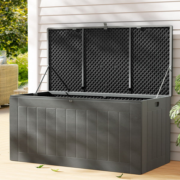 Gardeon Outdoor Storage Box 830L Container Lockable Garden Bench Tool Shed Black Storage Deck Boxes