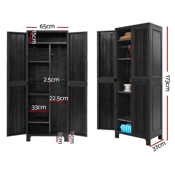 Gardeon Outdoor Storage Cabinet Box 173Cm Lockable Cupboard Sheds Garage Adjustable Black Storage Deck Boxes