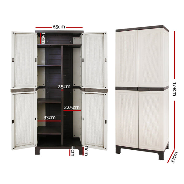 Gardeon Outdoor Storage Cabinet Box 173Cm Lockable Cupboard Sheds Adjustable Rattan Beige Storage Deck Boxes