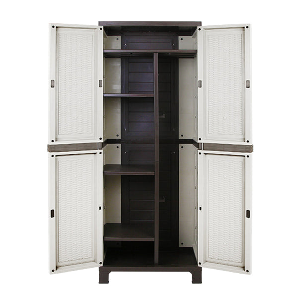 Gardeon Outdoor Storage Cabinet Box 173Cm Lockable Cupboard Sheds Adjustable Rattan Beige Storage Deck Boxes