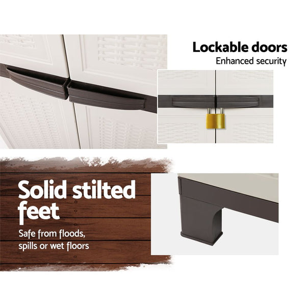 Gardeon Outdoor Storage Cabinet Box 173Cm Lockable Cupboard Sheds Adjustable Rattan Beige Storage Deck Boxes