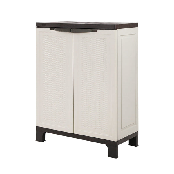 Gardeon Outdoor Storage Cabinet Box 92Cm Lockable Cupboard Sheds Adjustable Rattan Beige Storage Deck Boxes