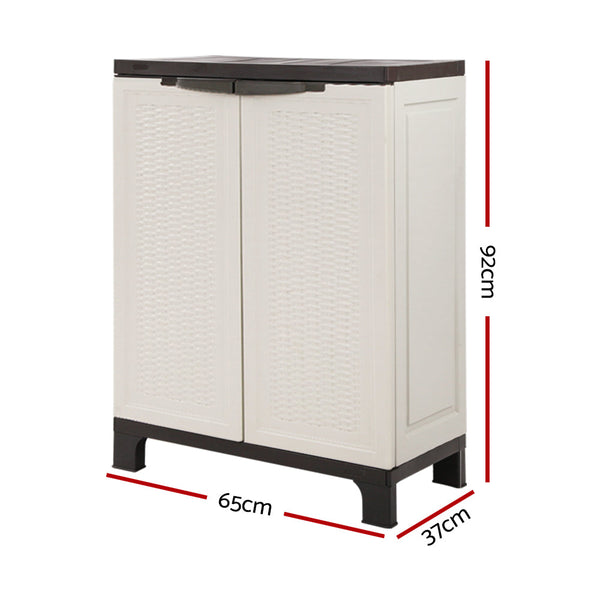 Gardeon Outdoor Storage Cabinet Box 92Cm Lockable Cupboard Sheds Adjustable Rattan Beige Storage Deck Boxes