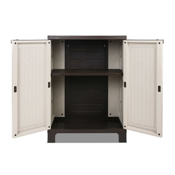 Gardeon Outdoor Storage Cabinet Box 92Cm Lockable Cupboard Sheds Adjustable Rattan Beige Storage Deck Boxes