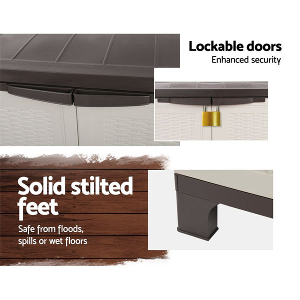 Gardeon Outdoor Storage Cabinet Box 92Cm Lockable Cupboard Sheds Adjustable Rattan Beige Storage Deck Boxes