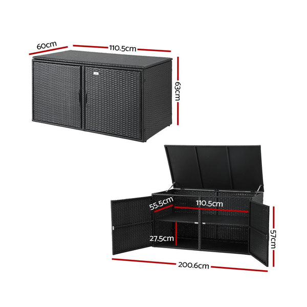Gardeon Outdoor Storage Cabinet Box Deck Wicker Shelf Chest Garden Shed Tools Black Storage Deck Boxes