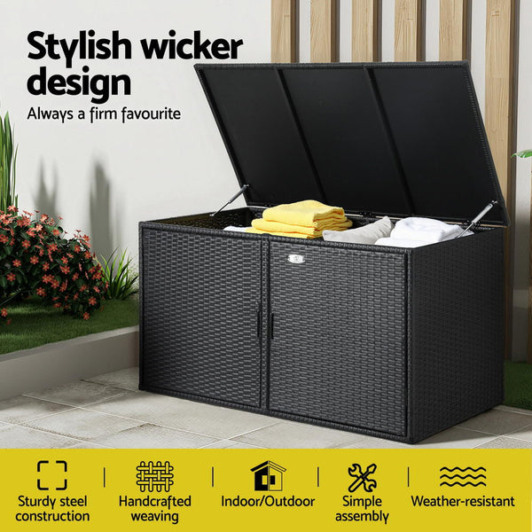 Gardeon Outdoor Storage Cabinet Box Deck Wicker Shelf Chest Garden Shed Tools Black Storage Deck Boxes
