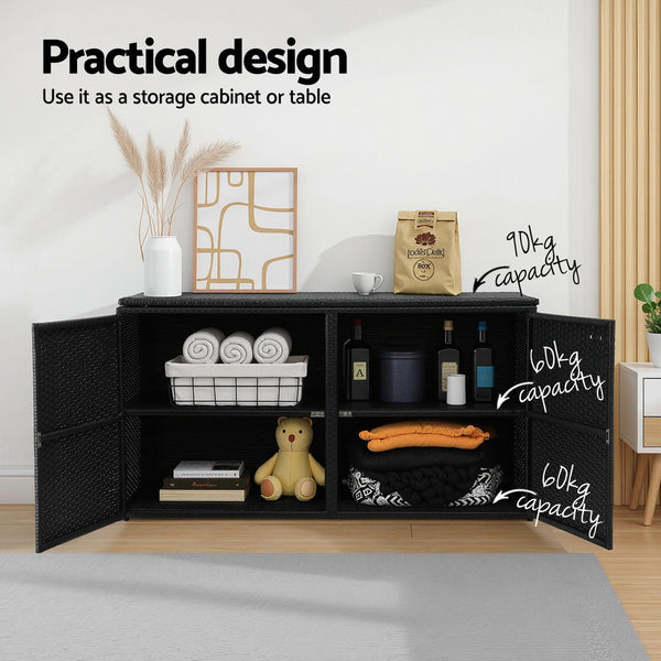 Gardeon Outdoor Storage Cabinet Box Deck Wicker Shelf Chest Garden Shed Tools Black Storage Deck Boxes