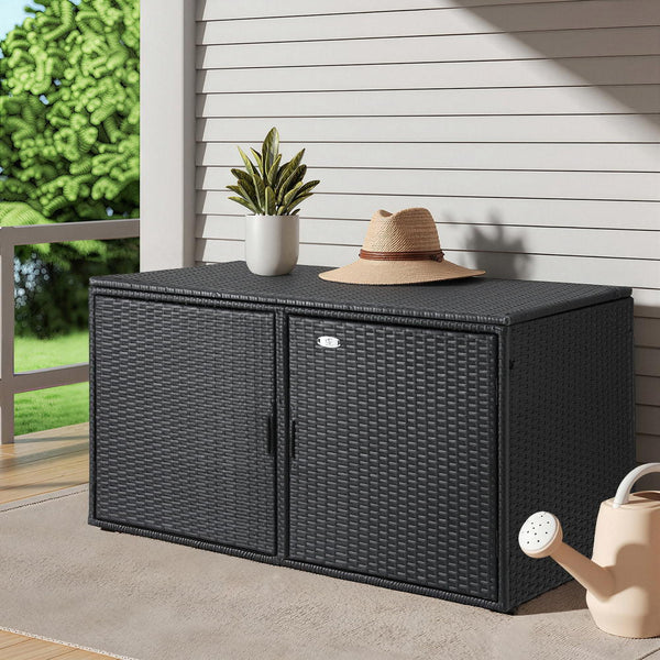 Gardeon Outdoor Storage Cabinet Box Deck Wicker Shelf Chest Garden Shed Tools Black Storage Deck Boxes
