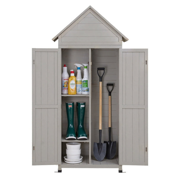 Gardeon Outdoor Storage Cabinet Cupboard Lockable Tool Organizer Shed Adjustable Grey Storage Deck Boxes