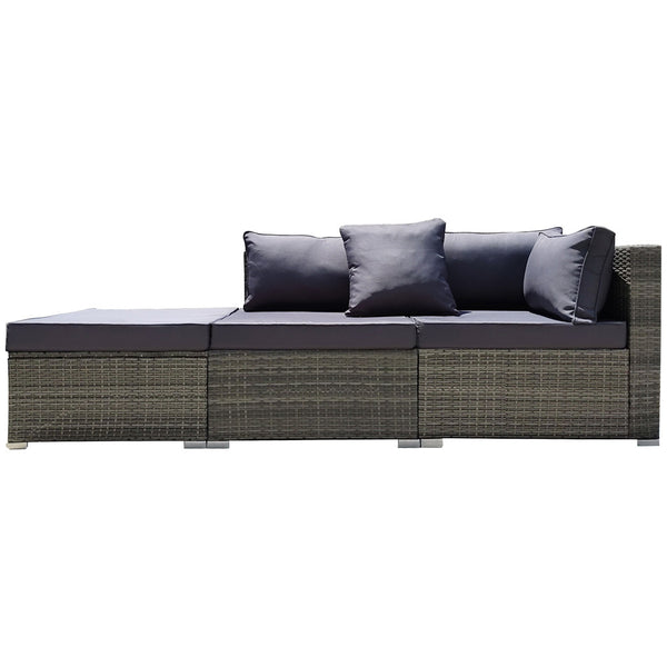 Rattan 3 Seater Modular Outdoor Lounge Setting Incl. Grey Patio Furniture Sets