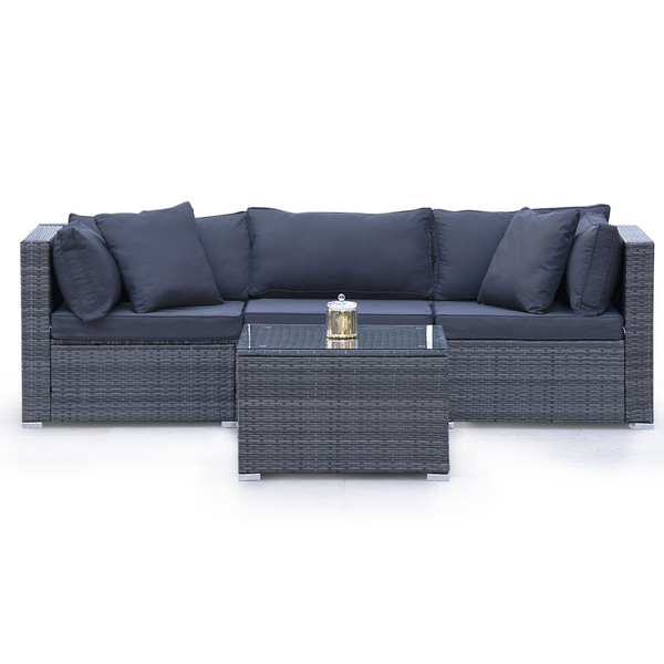 Rattan 4 Piece 3 Seater Modular Outdoor Lounge Setting Incl. Coffee Table Grey Loungers