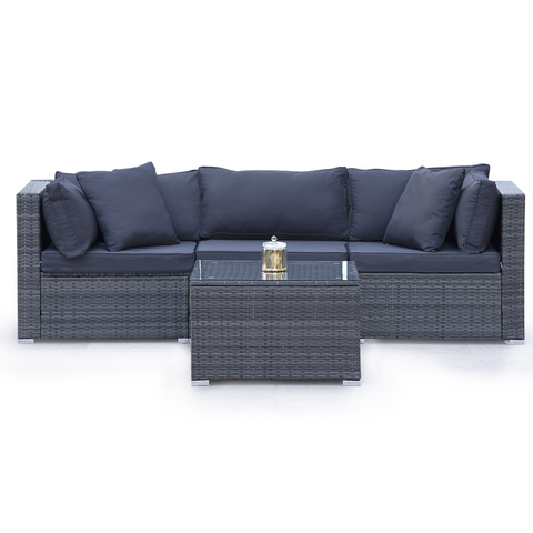 Rattan 4 Piece 3 Seater Modular Outdoor Lounge Setting Incl. Coffee Table Grey Loungers