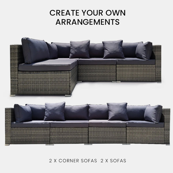 Rattan 4 Seater Modular Outdoor Lounge Sofa Setting Grey Patio Furniture Sets