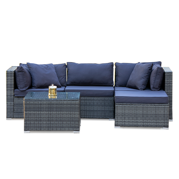 Rattan 4 Seater Modular Outdoor Lounge Setting With Coffee Table Ottoman Grey Loungers