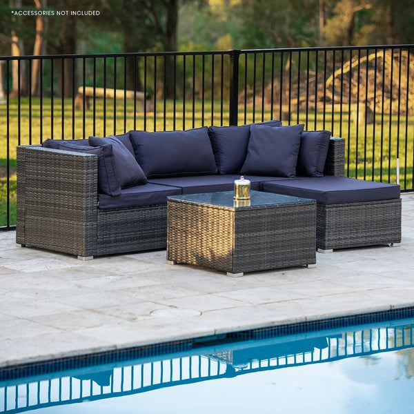Rattan 4 Seater Modular Outdoor Lounge Setting With Coffee Table Ottoman Grey Loungers