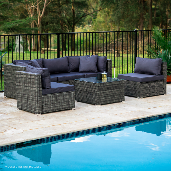 Rattan 5 Seater Modular Outdoor Lounge Setting With Coffee Table Grey Patio Furniture Sets