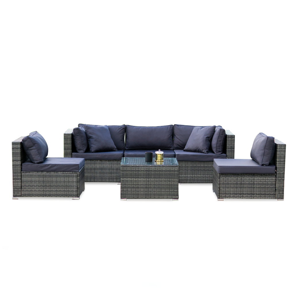 Rattan 5 Seater Modular Outdoor Lounge Setting With Coffee Table Grey Patio Furniture Sets