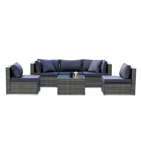 Rattan 5 Seater Modular Outdoor Lounge Setting With Coffee Table Grey Patio Furniture Sets