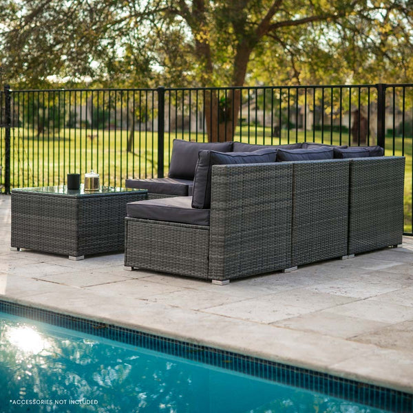Rattan 5 Seater Modular Outdoor Setting Lounge With Coffee Table Grey Patio Furniture Sets