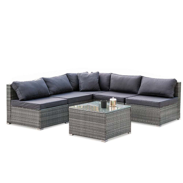 Rattan 5 Seater Modular Outdoor Setting Lounge With Coffee Table Grey Patio Furniture Sets