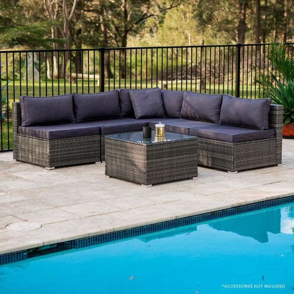 Rattan 5 Seater Modular Outdoor Setting Lounge With Coffee Table Grey Patio Furniture Sets