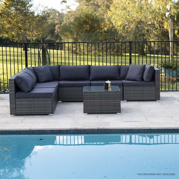 Rattan 7 Piece 6 Seater Modular Outdoor Lounge Setting With Coffee Table Grey Patio Furniture Sets