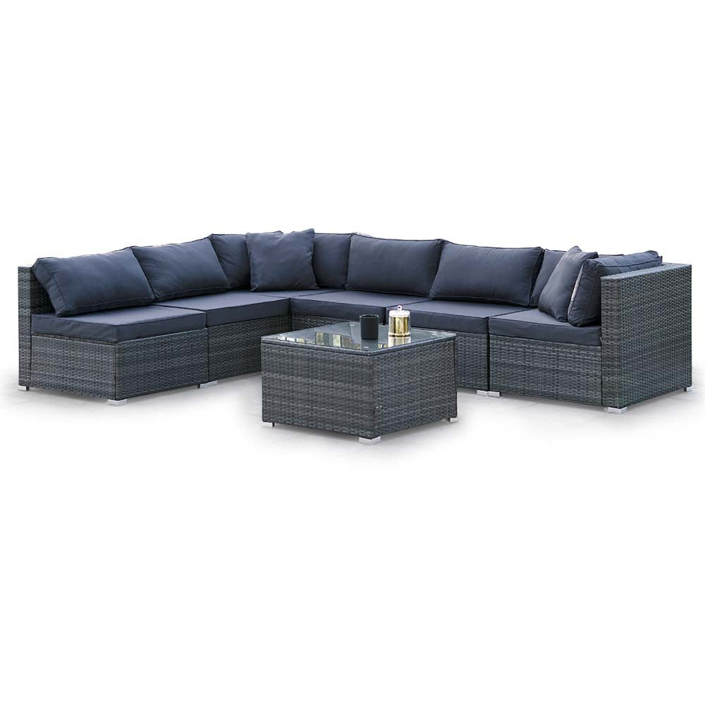 Rattan 7 Piece 6 Seater Modular Outdoor Lounge Setting With Coffee Table Grey Patio Furniture Sets