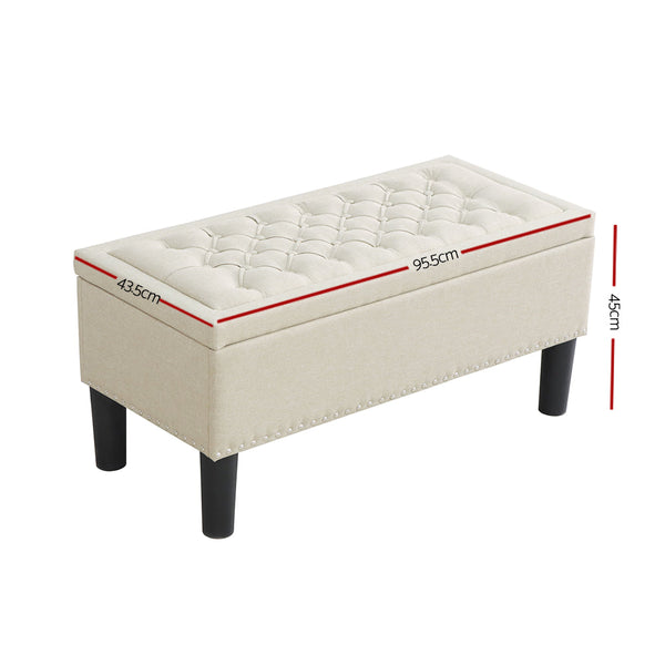 Artiss Storage Ottoman Blanket Box 96Cm Linen Taupe Ottomans Footstools & Poufs