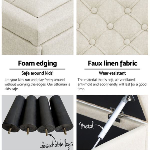 Artiss Storage Ottoman Blanket Box 96Cm Linen Taupe Ottomans Footstools & Poufs