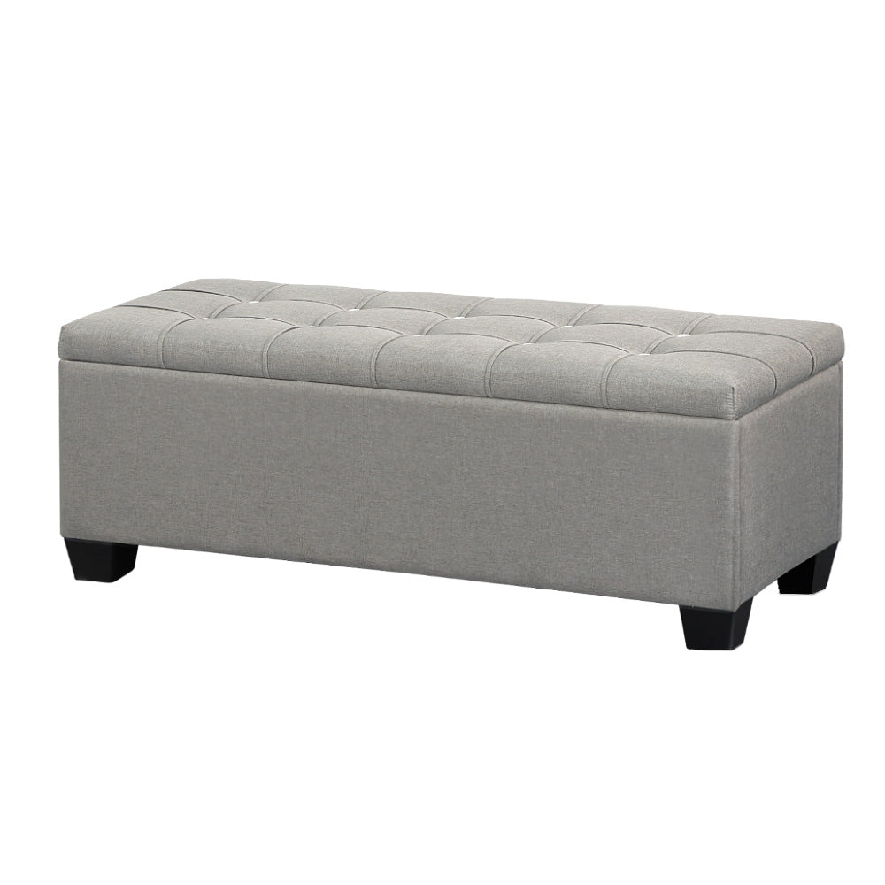 Artiss Storage Ottoman Blanket Box 97Cm Button Linen Grey Ottomans Footstools & Poufs