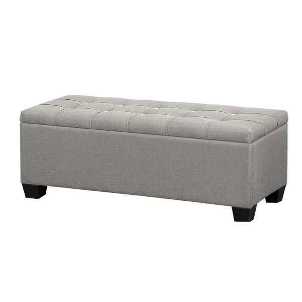 Artiss Storage Ottoman Blanket Box 97Cm Button Linen Grey Ottomans Footstools & Poufs