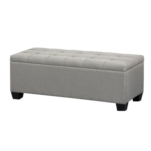Artiss Storage Ottoman Blanket Box 97Cm Button Linen Grey Ottomans Footstools & Poufs